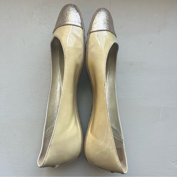 Jimmy Choo Tan Beige Ballet Flats with Sparkly Gold Toe Women EU 39.5 US 9 - 9.5 - Picture 3 of 14